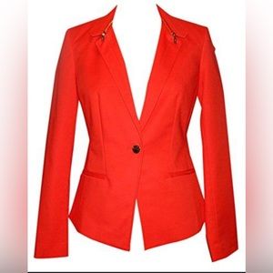 Calvin Klein Ladies Blazer bright red, with gold zippered on collar, size 2
